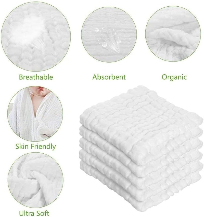 woobles Baby Bath Towel, 105x105cm 6-Ply Cotton Gauze Super Soft Bath Towels, Strong Absorbent Washcloths for Baby Newborn Kids (White) - Image 2